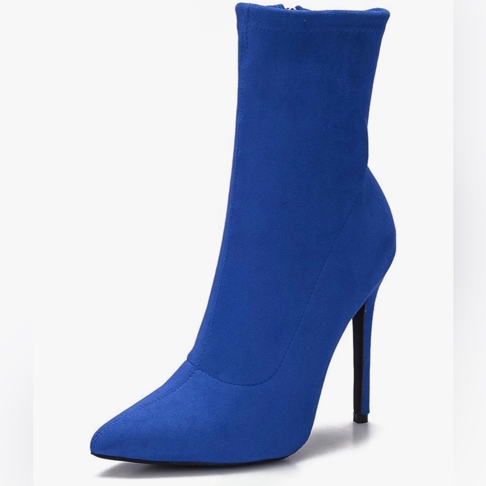 NEW faux Suede Ankle Stiletto High Pointed Toe Side Zipper Booties Boots 9.5